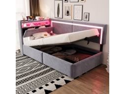 Sofá Cama 90x200 Cm Led Usb Armário Hidráulico Cinza Claro