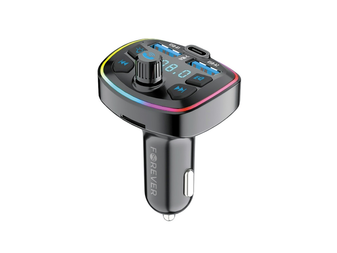 Carregador Para Carro Com Usb-c / 2 Usb-a De 20 W, Com Transmissor Fm Bluetooth E Slot Para Cartão Micro-sd