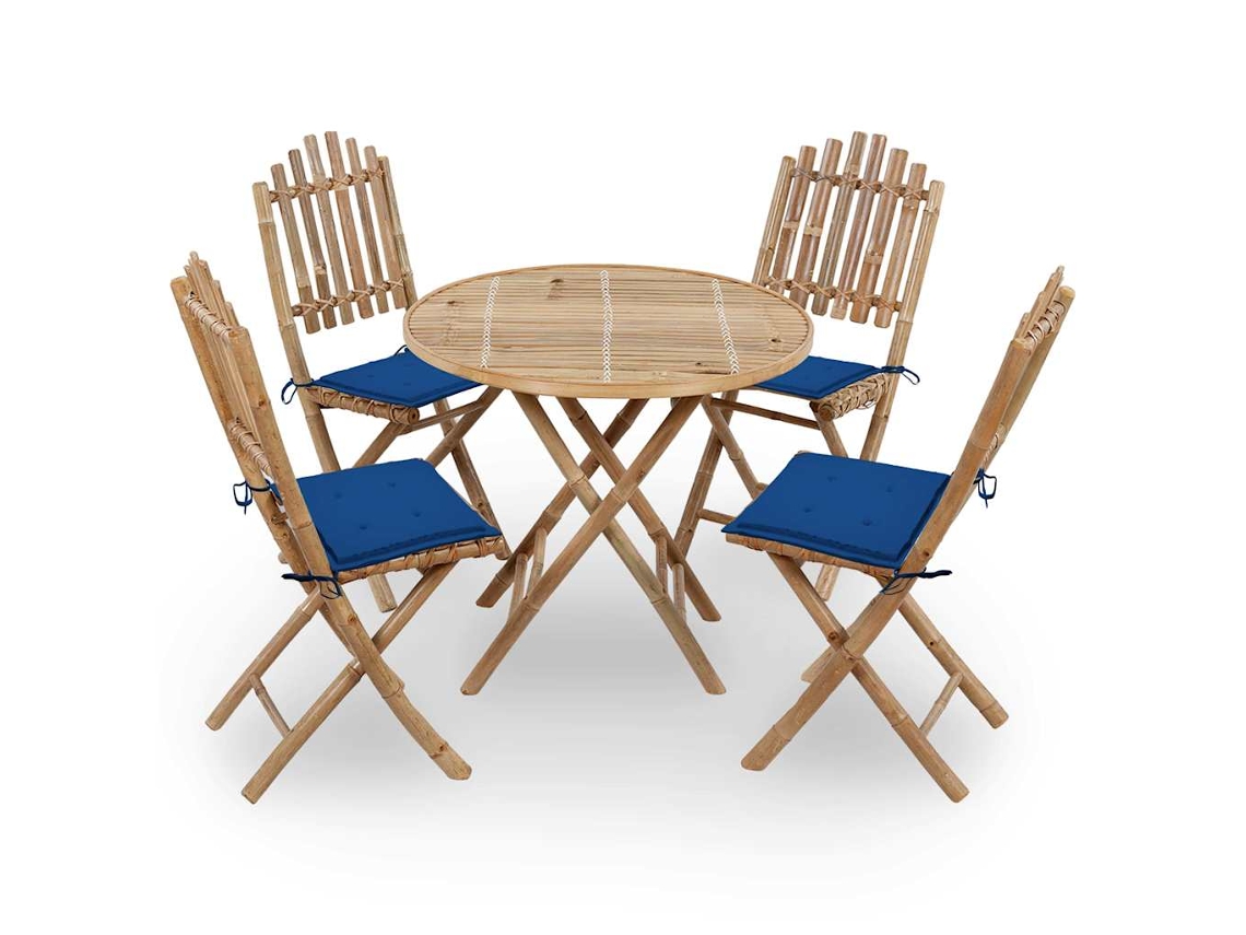 Pcs Conj. De Jantar Dobrável C/ Almofadões P/ Exterior Bambu Dkd Home Decor