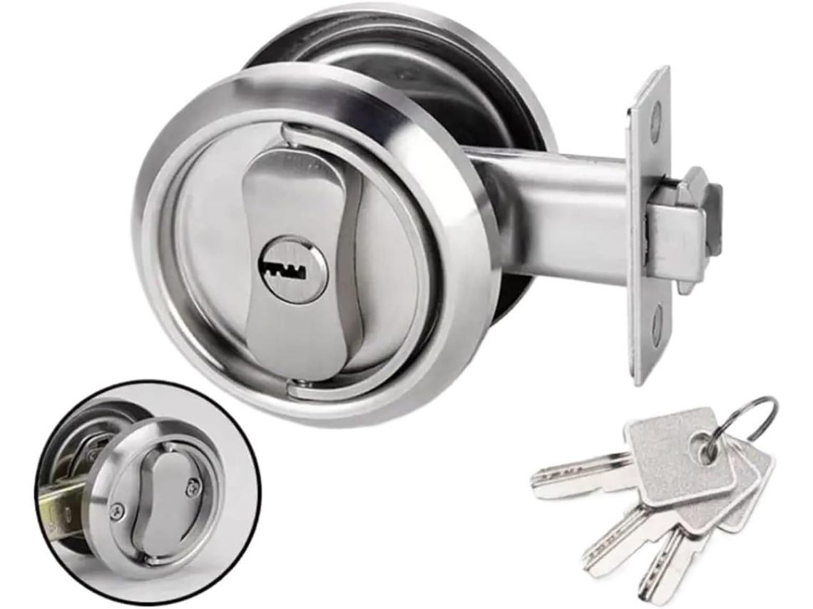 Fechadura Embutida Para Porta De Correr Interna, Fechadura Redonda Para Privacidade, Fechamento De Porta Correr Com