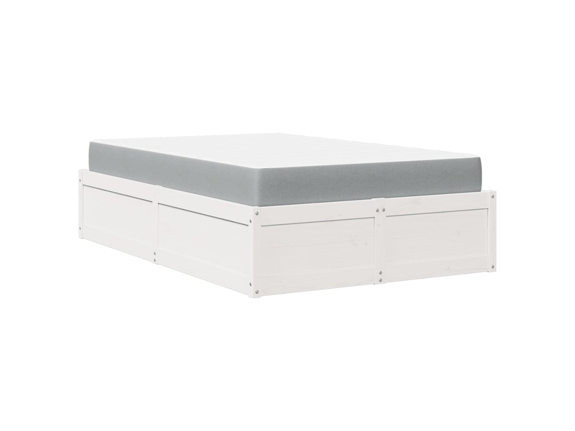 Cama com Colchão em Madeira de Pinho Maciça Branco MAISON EXCLUSIVE (140x190 cm)