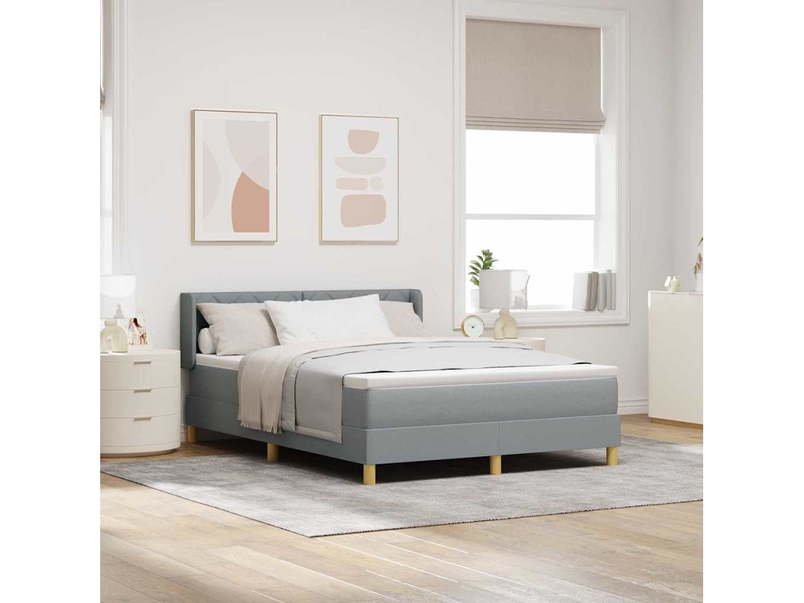 Vidaxl Cama Box Com Cabeceira Cinzento-claro 200 X 160 Cm Tecido