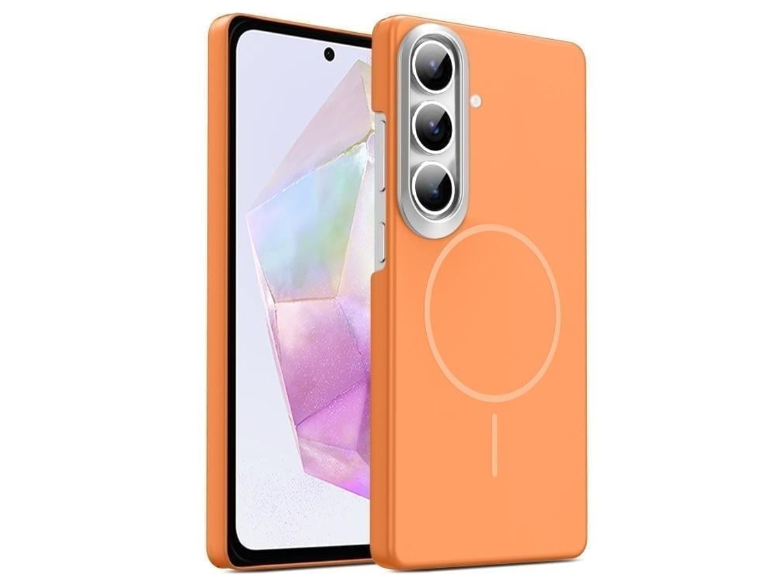 Capa Para Samsung Galaxy A35 5g Fina Circular Magsafe À Prova De Choque Dourada Em Policarbonato Laranja