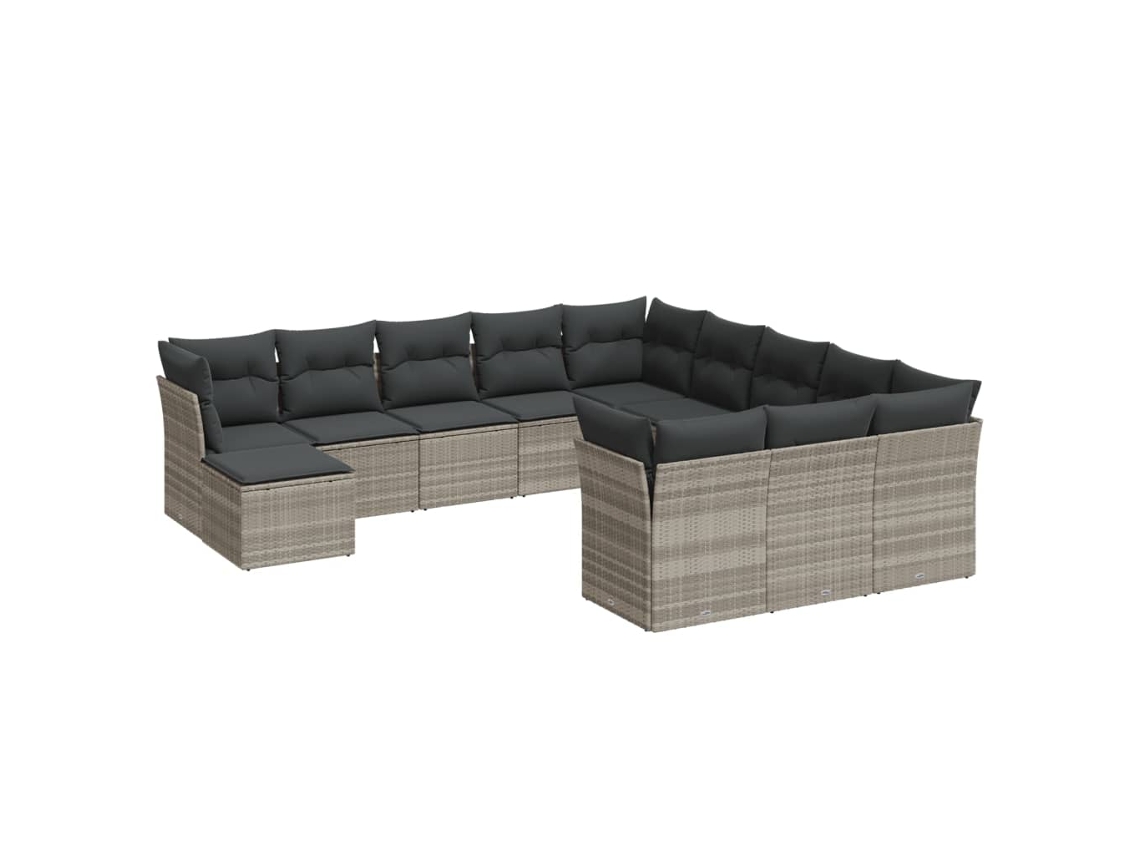 Conjunto de 12 Sofás de Jardim com Almofadões Vime Pe Cinzento Claro MAISON EXCLUSIVE (12 pcs)