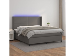 Vidaxl Cama Box Spring C/ Colchão/led 180x200cm Couro Artificial Cinza