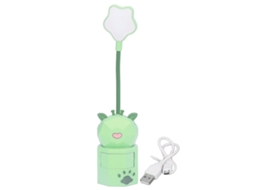 Lâmpada de Leitura Infantil com Design de Cervo Fofo Luz Quente Usb 360° Ajustável Verde