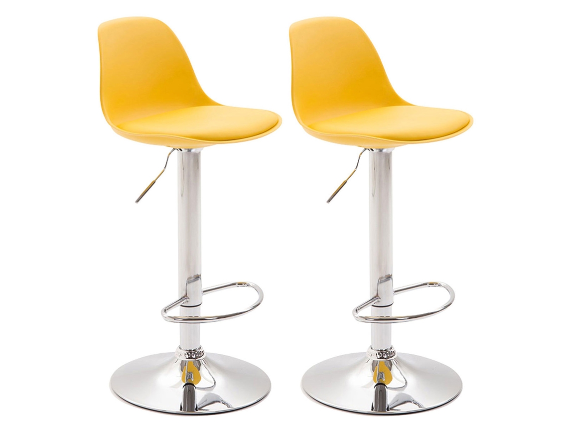 Conjunto De 2 Bancos De Bar Em Plástico Kiel Cromo/amarelo Clp