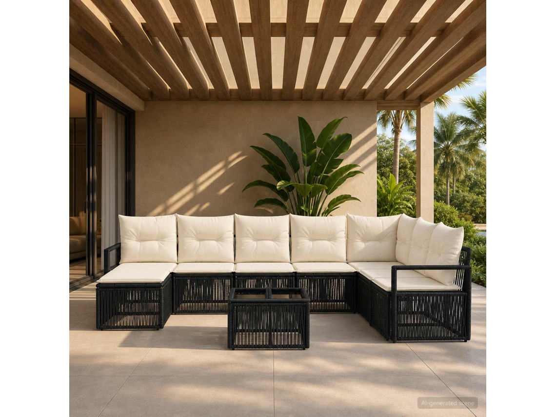 Vidaxl Conjunto De Sofá De Jardim 9 Unid. Preto Vime Pe