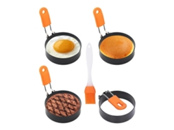 Conjunto De 4 Anéis Para Ovos Fritos, 7, 6 Cm, Em Aço Inoxidável, Com Alças Dobráveis