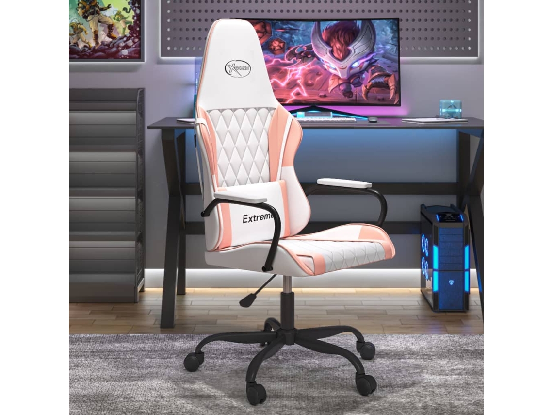Vidaxl Cadeira Gaming Couro Artificial Branco E Rosa
