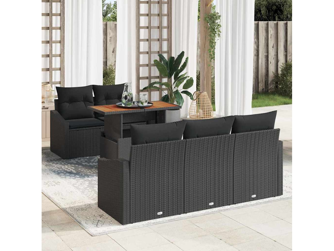 Vidaxl Conjunto De Sofá De Jardim 6 Unid. Preto Rattan Sintético