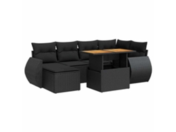 Conjunto de 7 Sofás para Jardim com Almofadões Vime Pe Preto MAISON EXCLUSIVE (7 pcs)