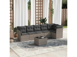 Vidaxl 7 Pcs Conjunto Sofás P/ Jardim C/ Almofadões Vime Pe Cinzento