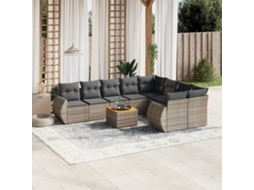 Vidaxl 10 Pcs Conjunto Sofás De Jardim C/ Almofadões Vime Pe Cinzento