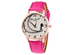 Relógio Analógico de Quartzo com Pulseira Pu para Mulheres e Homens Mostrador Grande (vermelho Rosa)