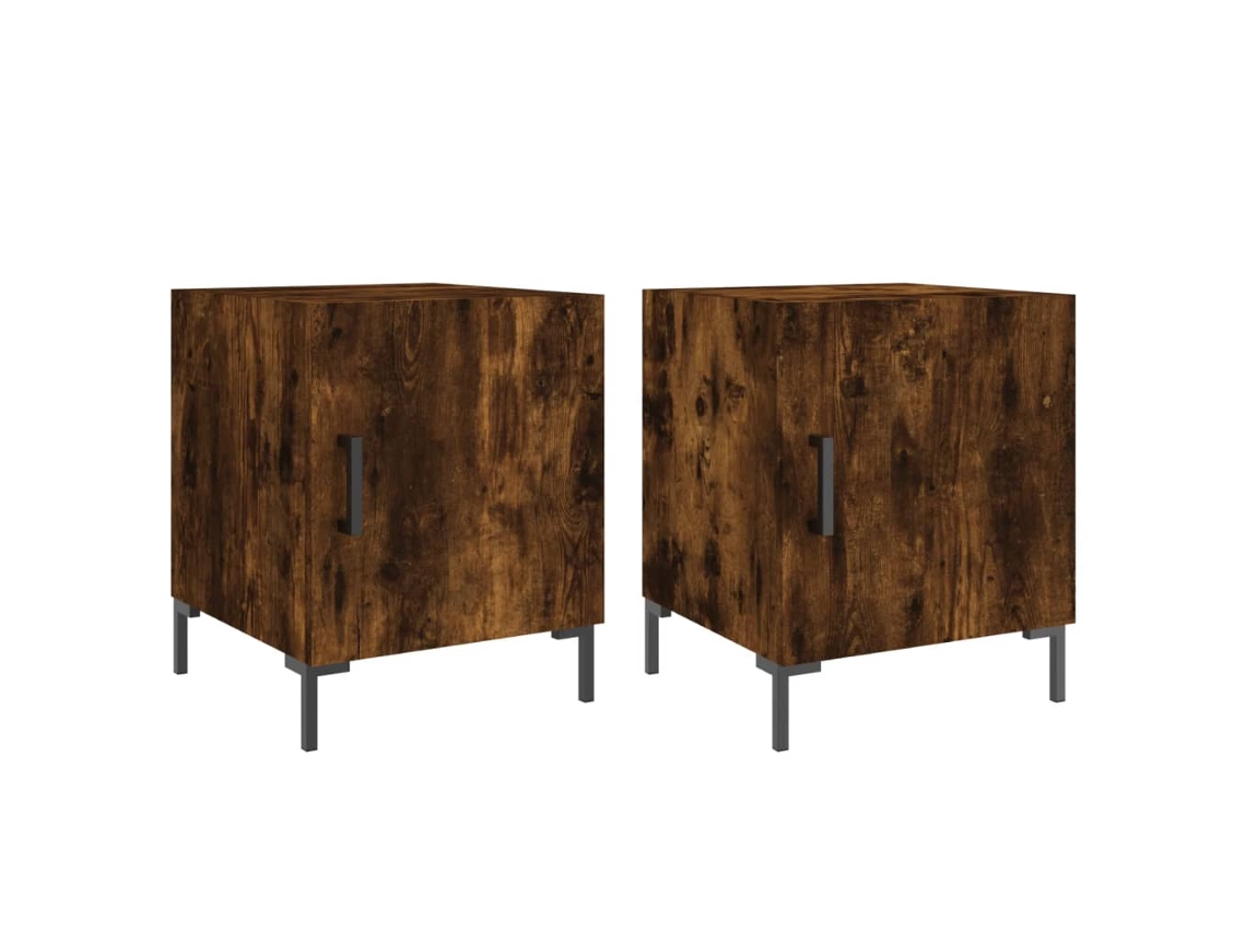 Conjunto de Mesa Cabeceira 2pcs 40x40x50 cm Derivado de Madeira Carvalho Fumado MAISON EXCLUSIVE