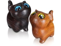 Conjunto 2 Estatuetas Gatos Rústicas Robustas Madeira Verde Esculturas Originais Feitas Vitrines Escritórios À GOKOCO