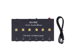 Misturador de Áudio 6 Canais Compacto Mono Estéreo 6 In 2 Out Amplificador com Jack 6.3mm Au 602