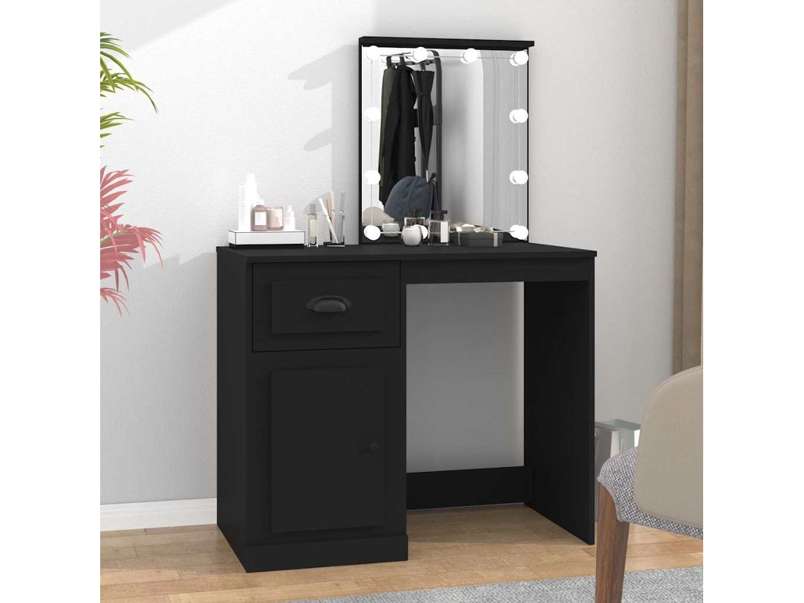 Vidaxl Toucador Com Luz Led 90x50x132,5 Cm Derivados De Madeira Preto
