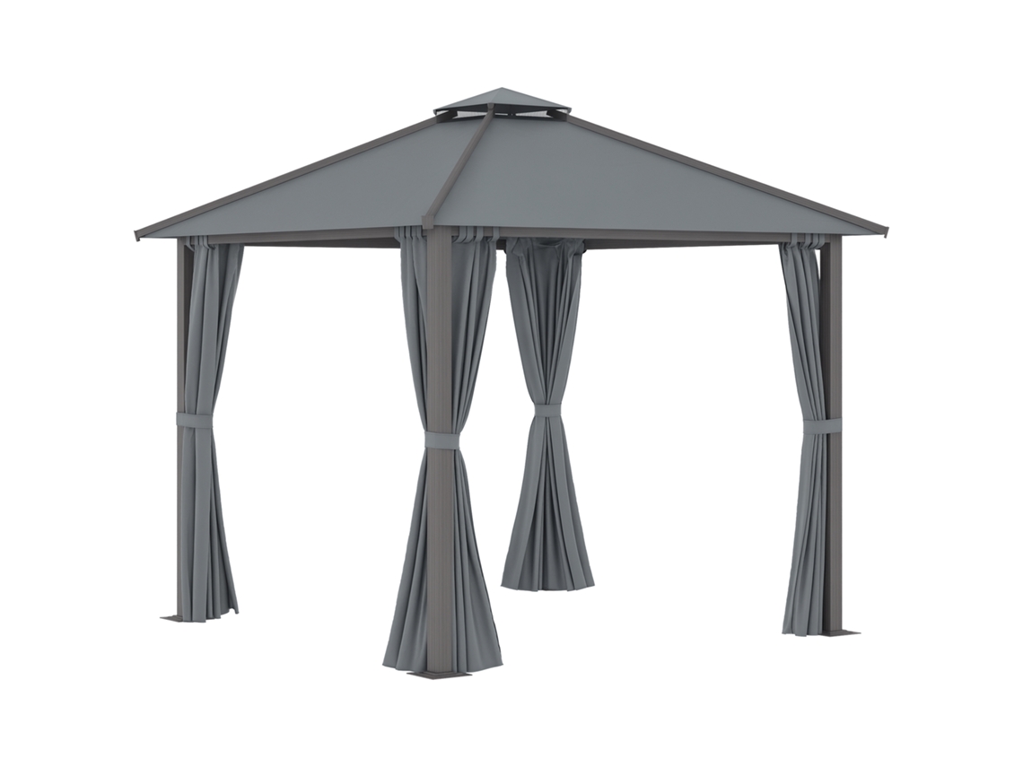 Gazebo De Jardim Para Pátio Com 4 Painéis Laterais, Teto Duplo, Proteção Solar, 3 X 3 M, Na Cor Cinza, Com Acabamento De Qualidade