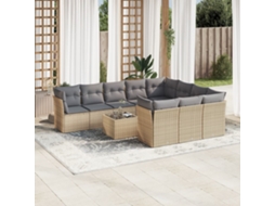 Vidaxl 11 Pcs Conjunto Sofás De Jardim C/ Almofadões Vime Pe Bege