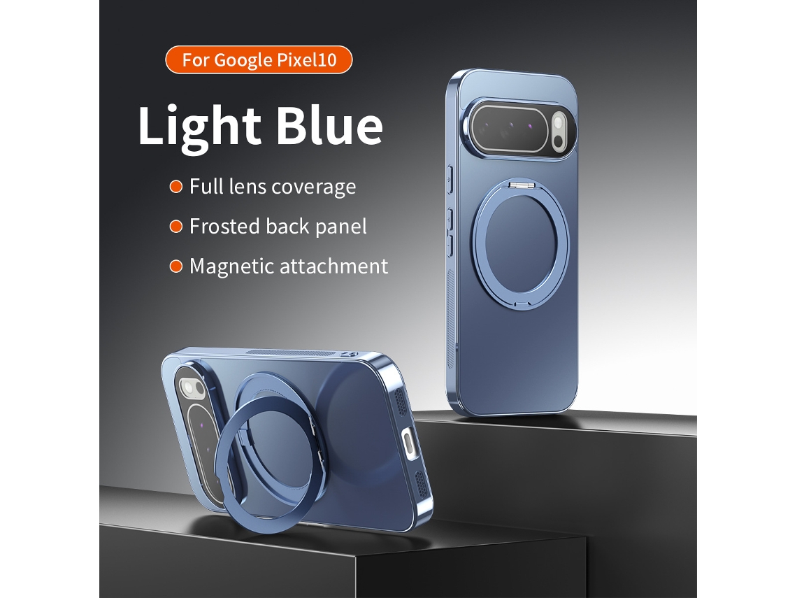 Capa Magnética Para Celular Com Proteção 360°capa Eletrogalvanizada Azul-clara com Suporte Giratório, Google Pixel 10
