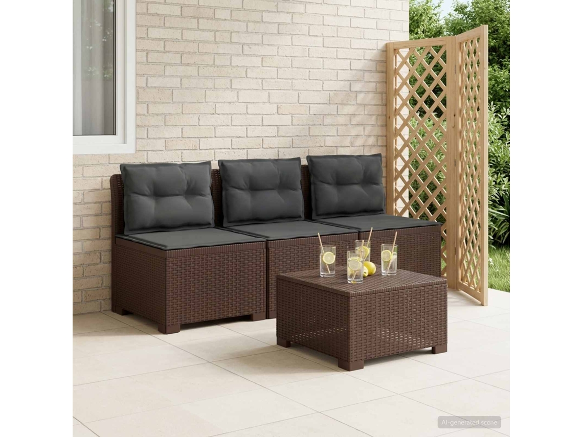 Vidaxl Sofá De Jardim 3 Lugares Com Almofadas Visual Rattan Pp