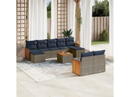 Vidaxl Conjunto De Sofá De Jardim Com 10 Peças E Almofadas Em Rattan Sintético Cinza