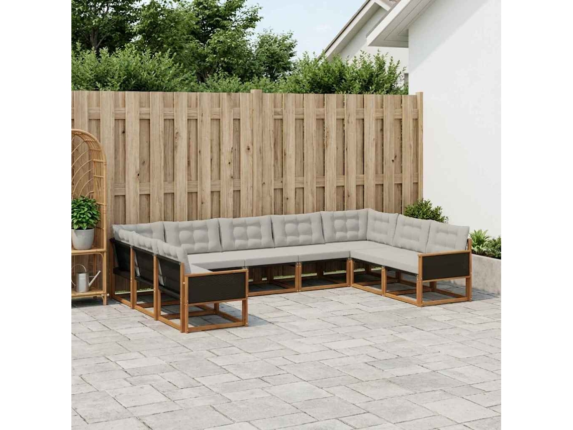 Vidaxl Conjunto De Sofás Para Exterior 9 Pcs Natural E Cinzento-claro