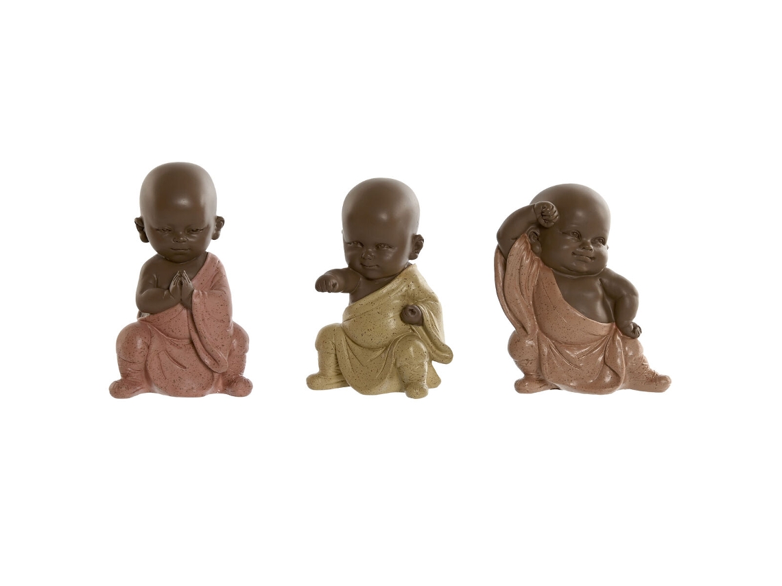 Figura Decorativa HOME ESPRIT Laranja Coral Lima Resina Monge Oriental 8 x 5,5 x 12,7 cm (3 Unidades)