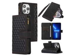 Capa Inch Para Iphone 13 Pro Max Pele Sintética Com Porta-cartões Preto