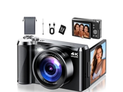 Câmera Digital 4k Com Foco Automático Rápido De 0,2s, Tela Giratória De 180º E 48mp (preta)