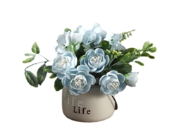 Conjunto de Flores Artificiais com Pequeno Vaso de Cerâmica Buquê de Rosas e Hortênsias NEVEANCE