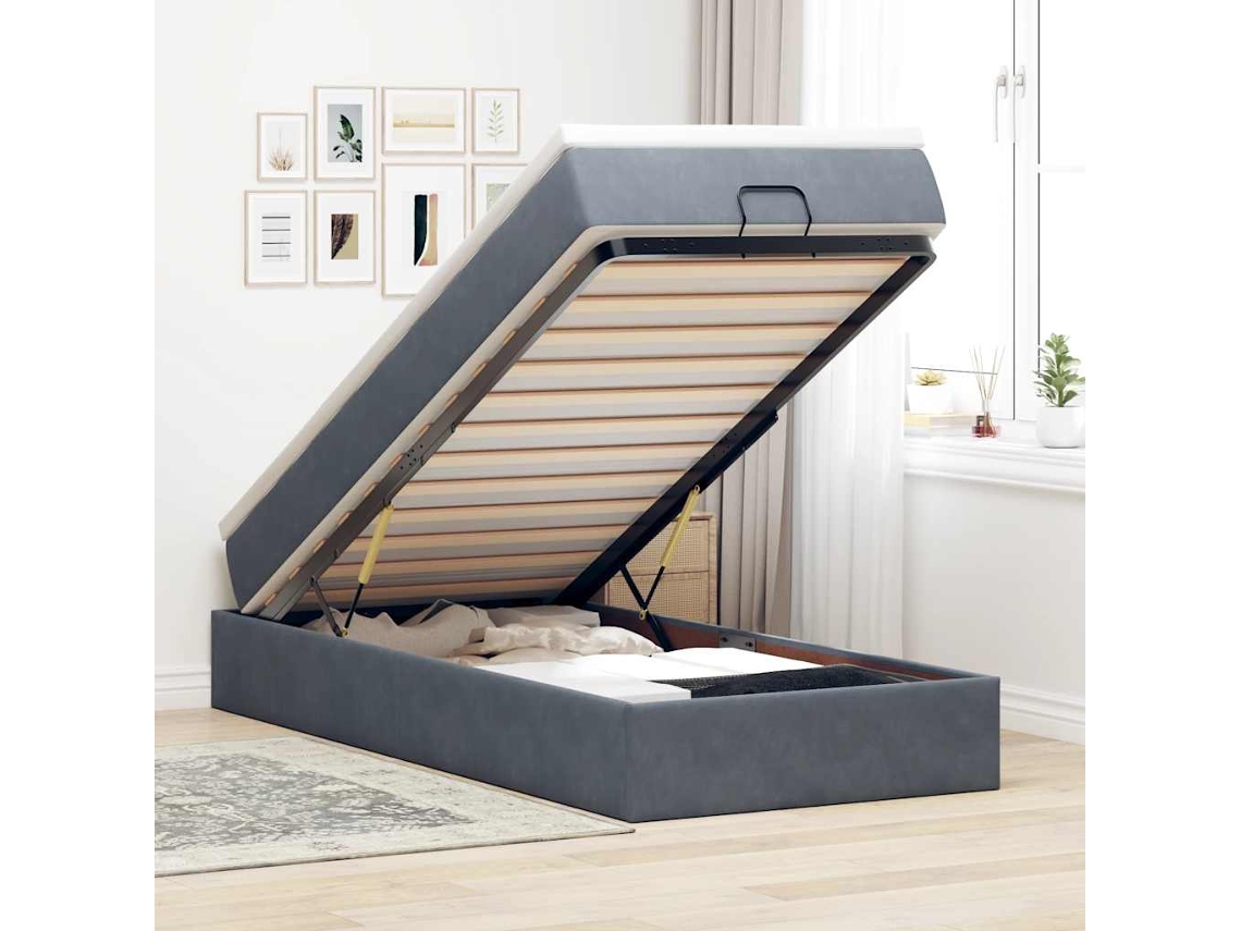 Vidaxl Estrutura Cama Otomana Colchão 80x200 Cm Veludo Cinzento Escuro