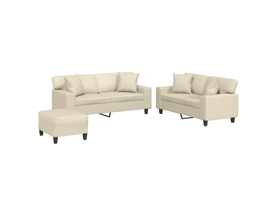 Conjunto de Sofás com 3 Peças e Almofadas em Couro Artificial Creme MAISON EXCLUSIVE