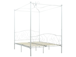 Cama De Casal | Cama De Adulto | Estrutura De Cama Com Dossel 120x200 Cm Metal Branco Wsd471503