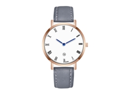 Relógio masculino de quartzo com pulseira de couro PU e mostrador redondo cinza moderno.