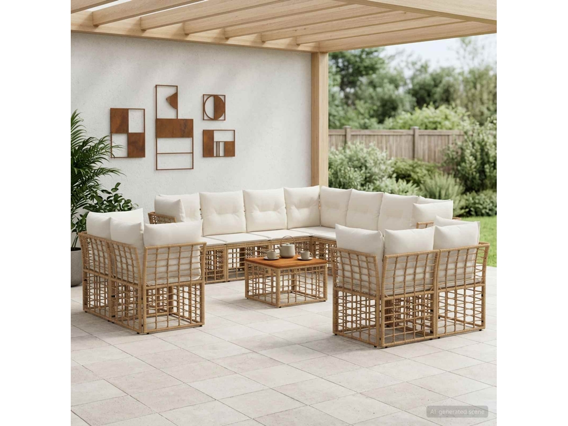 Vidaxl Conjunto De Sofás Para Exterior 12 Unid. Natural E Branco Creme