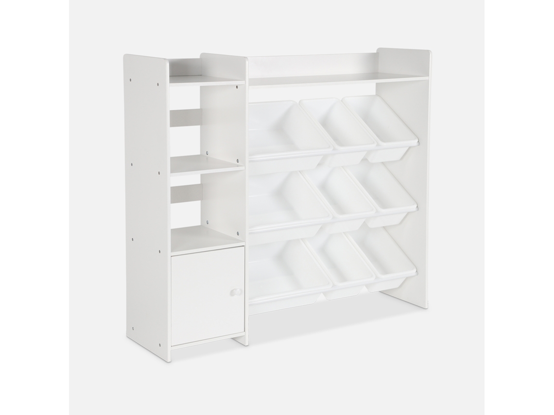 Arrumação para Crianças com 9 Caixas de Arrumação 4 Prateleiras 1 Porta Branco SWEEEK