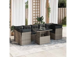 Vidaxl 8 Pcs Conjunto Sofás De Jardim C/ Almofadões Vime Pe Cinzento