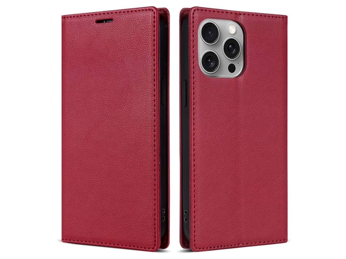 Capa Para Iphone 14 Pro Max Pele Sintética Magnética Vermelho