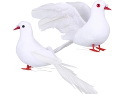 Conjunto 2 Pombas Brancas Artificiais Espuma Arame Plástico Decoração Casamentos Formaturas GOKOCO