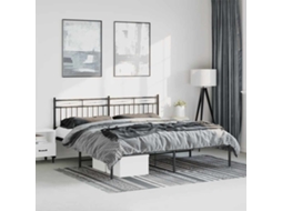 Cama De Casal | Camas Para Quarto | Estrutura De Cama Com Cabeceira 193x203 Cm Metal Preto