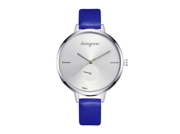 Relógio de Pulso Feminino Zhoulianfa de Quartzo com Pulseira de Couro Pu Azul para Lazer