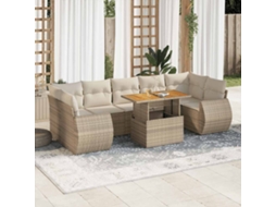 Vidaxl 8 Pcs Conjunto De Sofás P/ Jardim Com Almofadões Vime Pe Bege