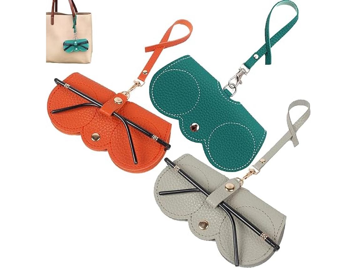 Estojo de Couro Genuíno para Óculos de Sol Portátil de Couro Macio para Óculos de Sol Ultrafino Cor: Laranja Cáqui Cinzento 3 Unidades TRANTECH