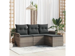Vidaxl Conjunto De Sofás Com Almofada 4 Pcs Cinzeto Vime Pe