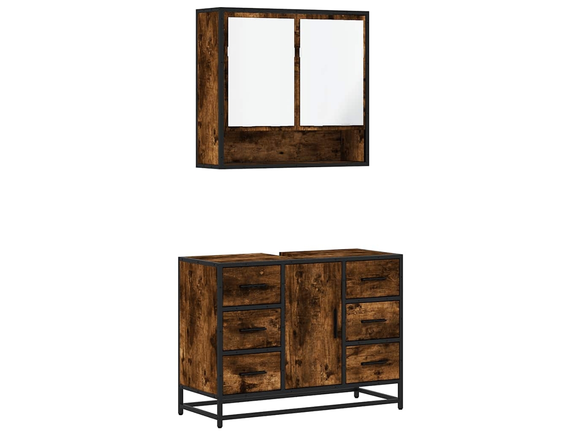 Maison Exclusive - 2 Pcs Conj. Móveis Casa De Banho Derivados Madeira Cor Fumado