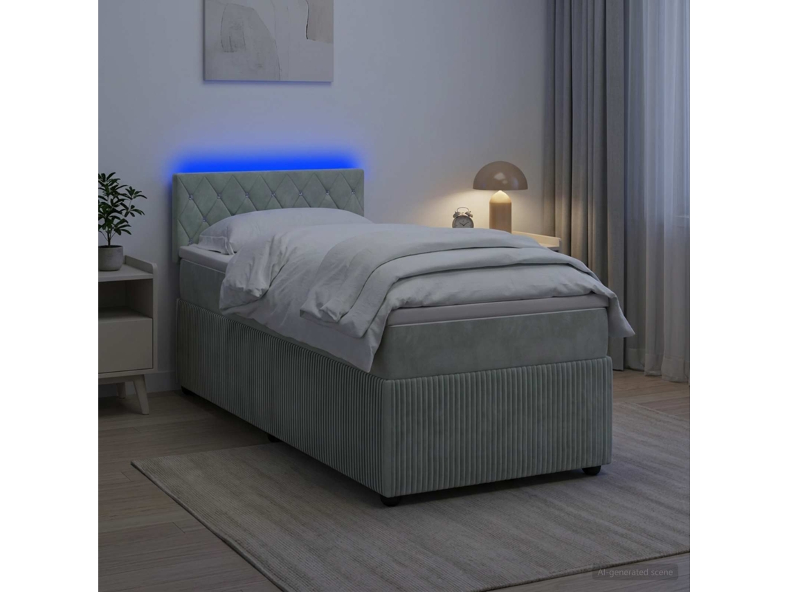 Vidaxl Cama Box Spring Com Colchão Cinzento-claro 90 X 200 Cm Veludo