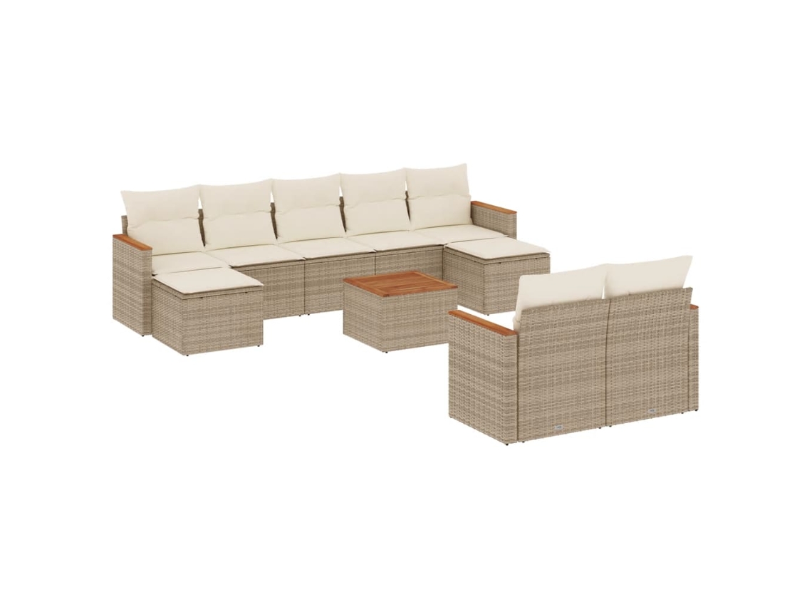 Conjunto de 10 Sofás para Jardim com Almofadões Vime Pe Bege MAISON EXCLUSIVE